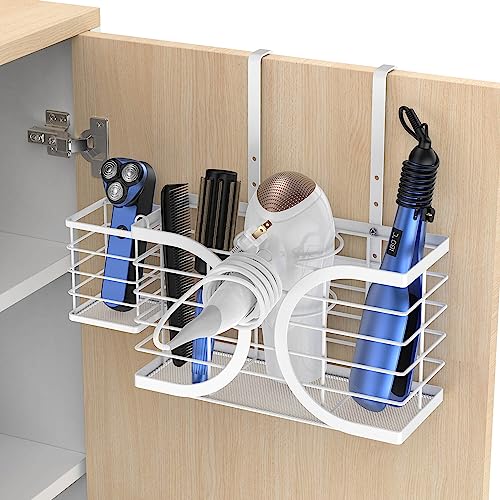Hair Dryer Holder 3in1 Hair Tool Organizer/Wall Mounted,Cabinet Door or Desk-based Blow Dryer Holder/Height-adjustable Curling Iron Holder/Bathroom Cabinet Organizer for Flat Irons Curling Wand - color: White-a
