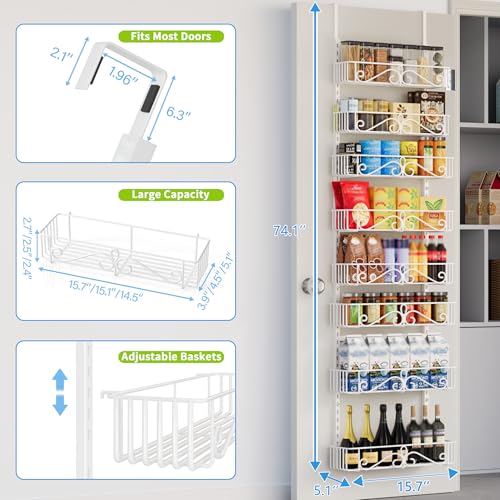 Over the Door Pantry Organizer - 8-Tier Adjustable Pantry Organization And Storage, Metal Hanging Door Spice Rack for Kitchen Pantry Organizers，White - color: WhiteS, size: 8-Tier