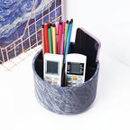Hennaja Round Leather Art Supply Organizer,Remote Control Holder,360 Degree Spinning,Multi-Functional Pencil Holder,4 Compartments Desktop Stationary Organizer(1-Hill Blue) - color: 1-Hill Blue