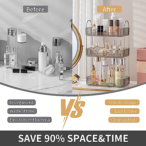 Akinbas 3 Tier Bathroom Organizer Countertop Makeup Perfume Tray Skincare Organizer for Bathroom Dresser Vanity (Grey) - color: Misty Grey, size: 3 Tier