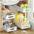 2 Pack Under Sink Pull Out Organizer, 2-Tier Adjustable Height Carbon Steel Storage Rack for Kitchen and Bathroom Cabinet, White - color: White