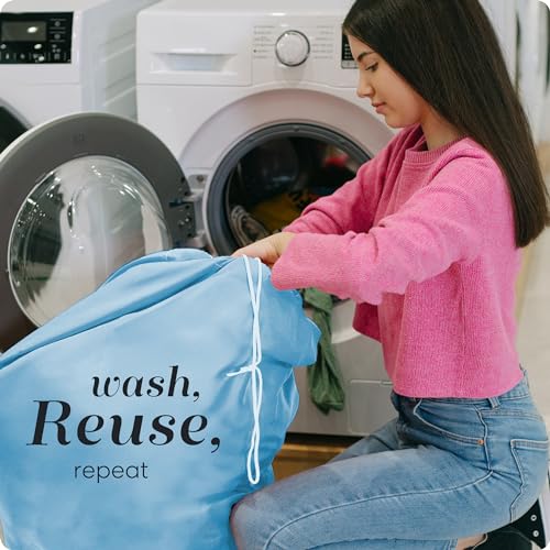 Nylon XL Laundry Bag - Locking Drawstring Closure, Machine Washable, These Large Bags Will Fit a Laundry Basket and Strong Enough to Carry up to Two Loads of Clothes (Light Blue | 22" x 32") - color: Light Blue, size: 22" x 32"