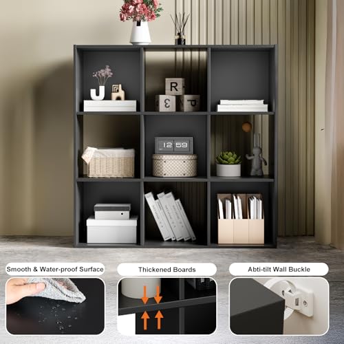 Sweetcrispy 9 Cube Storage Organizer - Open Cube Bookshelf with 5 Removable Back Panels, Display Storage Bookcase for Living Room, Bedroom, Entrance Hall, Home Office，36" L×11.6" W×36" H, Black - color: Black, size: 9-Cube(36"L×11.6" W×36"H)