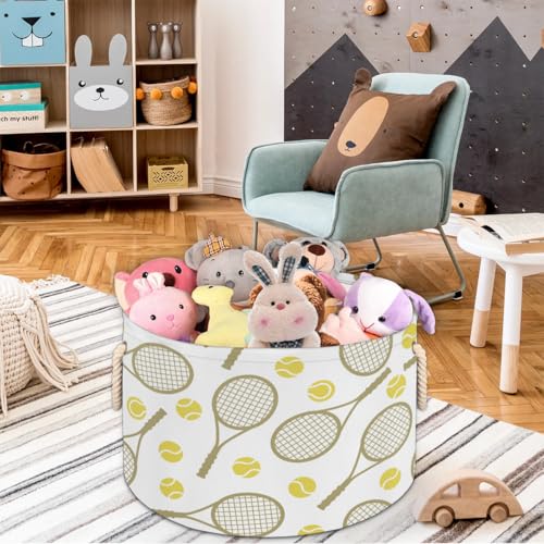 Pardick Large Round Storage Basket Sports Tennis Collapsible Circle Storage Bin Laundry Hamper With Handle for Kids Boy Girls Toy Bedroom Living Room Nursery Home Room Decor Storage Organizer - color: A05:Sports Tennis