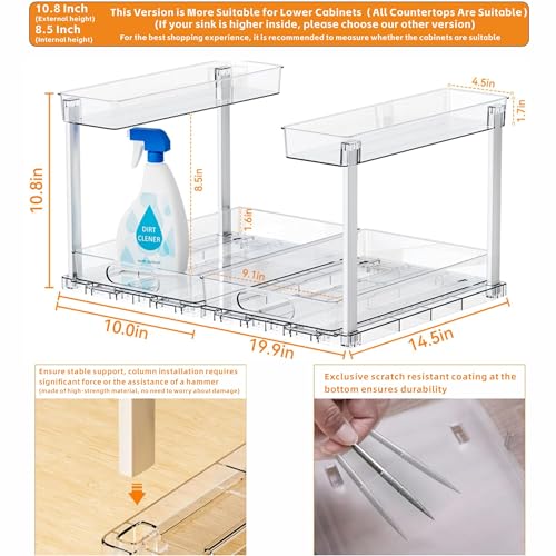 Yieach 2 Pack Under the Sink Organizer for Under Bathroom Sink,14.5″ Deep Sliding Inder Sink Organizer for Kitchen Cupboard,2 Tier Undersink Organizers for Vanity,Under Counter Storage Organization - size: 10.8 In High