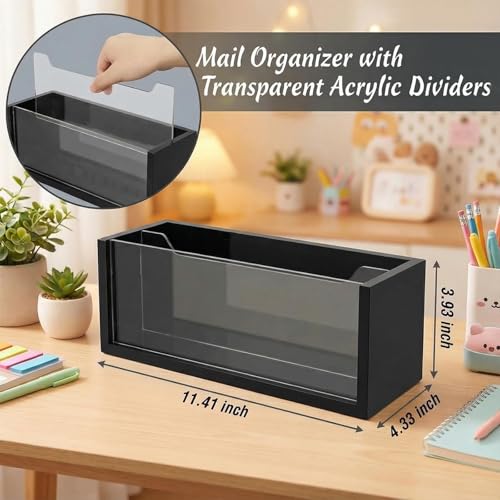 Mail Organizer with Clear Acrylic Dividers - Adjustable 2-in-1 Desk & Wall Mount Letter Holder, Modern Paper Sorter for Home Office Organization (black-2) - color: black-2