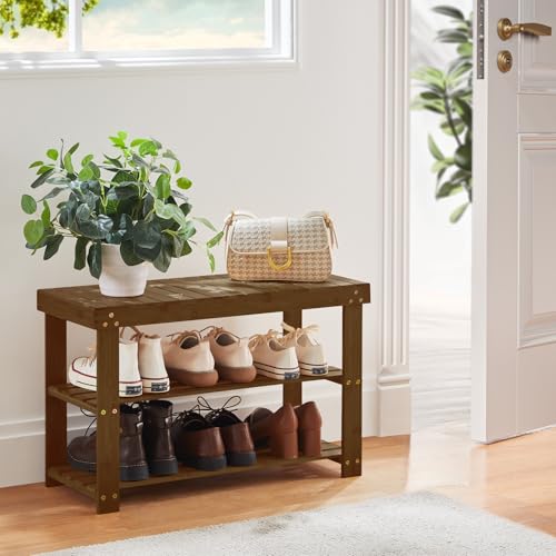 Pipishell Bamboo Shoe Rack Bench, 3 Tier Sturdy Shoe Bench, Storage Shoe Organizer, Holds up to 300lbs for Entryway Bedroom Living Room Balcony, Yellow Brown - color: Yellow Brown