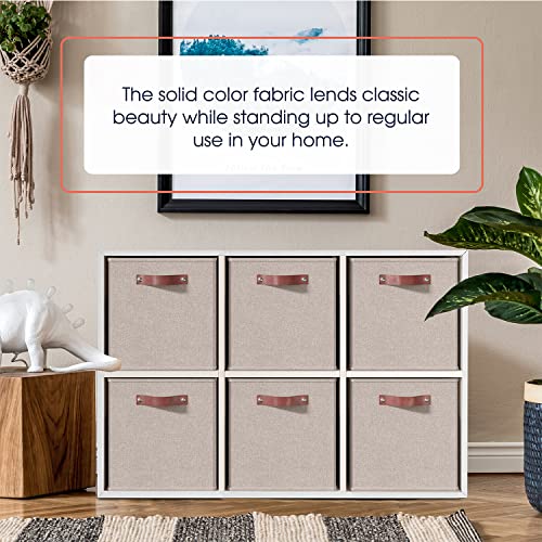 Ornavo Home 11 x 11 Storage Cube Bins, Foldable Collapsible Fabric Storage Bins Box Linen Shelf Basket Cube Organizer for Closet with Leather Handles, 6 Pack, Beige - color: Beige, size: Cube - 11 x 11 x 11