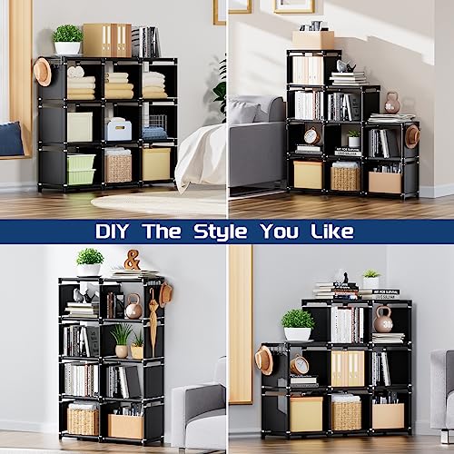Mavivegue Book Shelf, 9 Cube Storage Organizer, DIY Bookcase, Metal Cube Bookshelf, Tall Book case for Bedroom, Living Room,Office, Closet Storage Organizer, Black Cubicle Storage Rack - color: Black, size: 9-Grid