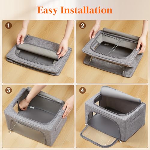 Lifewit Clothes Storage Bins with Metal Frame, Stackable Storage Box, Foldable Clothing Storage Bins with Lids, 25L Storage Bags Fabric Box Organizer with Clear Window＆ Zippers＆ Sturdy Handles 6 Pack - size: 25L