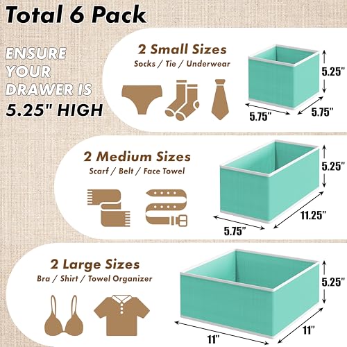 Simple Houseware Underwear Drawer Organizer for Lingerie/Undergarment/Bra/Panty/Sock/Onesie, Set of 6, Turquoise - color: Turquoise, size: Set of 6 - 2L / 2M / 2S