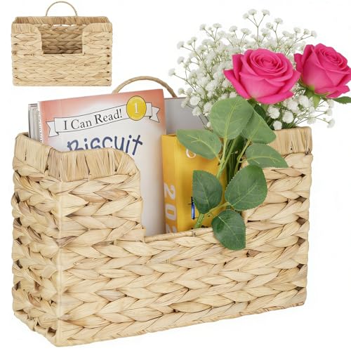 Hanging Basket for Wall, Rattan Woven Hanging Basket Front Door Decor, Water Hyacinth Mail Baskets Wall Mounted Storage Entryway Organizer for Living Room, Bedroom, Office, Housewarming Gift