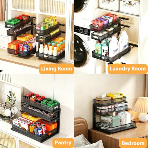 2 Pack Under Sink Organizer, 3-Tier Pull Out Kitchen Cabinet Organizer, Height Adjustable Metal Slide Out Bathroom Storage Makeup Drawer Rack for Bedroom Office Laundry Pantry Home Organization, Black - color: 3-Tier-Black, size: 2-Pack
