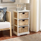 SAFAVIEH Home Collection – Halle Ivory 3-Drawer Basket Storage Side Table, Coastal Accent Design, Fully Assembled (AMH5738K) - color: Ivory