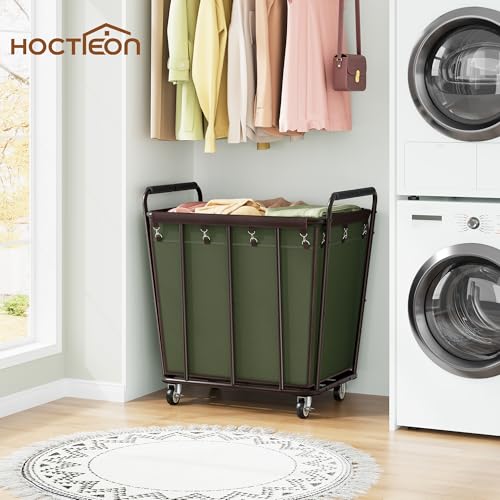 Hoctieon Large Laundry Cart with Wheels, 400L Heavy Duty Laundry Basket Organizer, Rolling Hamper Sorter for Clothes Storage, Industrial Dirty Clothes Hamper for Home & Hotel, Green+Brown - color: Green+Brown, size: 400L