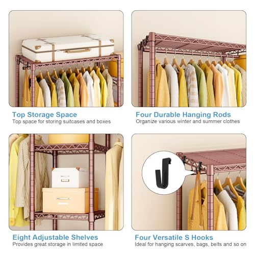 Ulif E4L L-shaped Clothes Rack, Heavy-Duty Garment Rack, Metal Freestanding Clothing Organization Storage System with Shelves and Hangers, Max Load 962lbs, 42.7" W x 42.7" D x 79.3" H, Bronze - color: Bronze