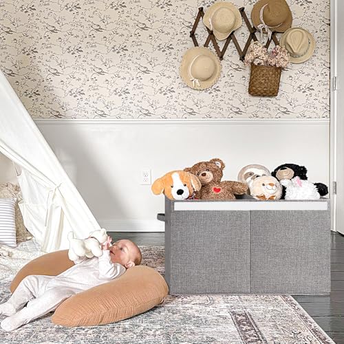 INDRESSME 25"x13"x16" Large Toy Storage Box with Lid, Toy Storage Organizer Toy Basket with Dividers for Playroom, Bedroom, Closet, Toy Bin for Kids Baby Boys Girls (Grey) - color: Light Grey, size: 25"x13"x16"