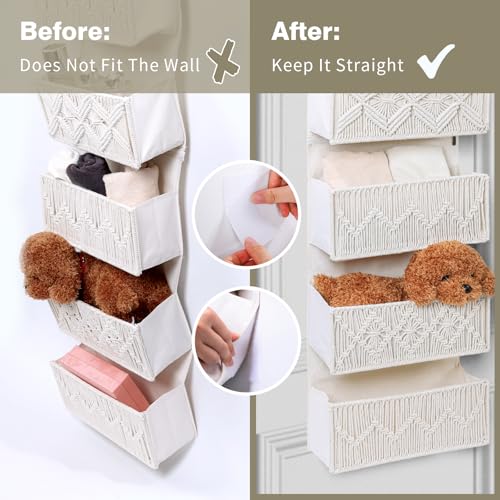 ANTIS'S HOME Over the Door Organizer Macrame Boho Nursery Storage with 5 Large Woven Pockets, Hanging Closet Basket for Bathroom or Nursery, Behind the Door Storage Organizer - size: Beige-5 Pockets