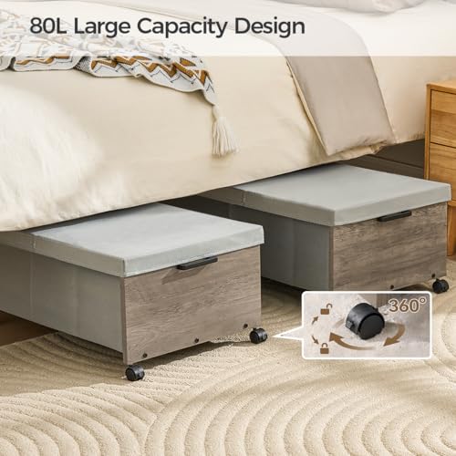 FOUCSSOMEI Under Bed Storage with Wheels, Bigger Size, Under Bed Drawers Heavy Duty, 2 Packs, Wooden Under Bed Storage Containers Organizer, Metal Frame, Patented Design - color: Grey, size: Quadruple Size