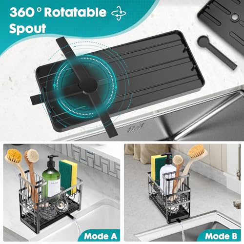 Sinnsally Kitchen Sponge Holder,Sink Caddy Organizer with High Brush Holder,Stainless Steel Sink Box Dish Scrubber Holder,Soap Tray for Kitchen Counter Accessories & Storage Rack(2 Tier - Black) - color: 2 Tier-Black