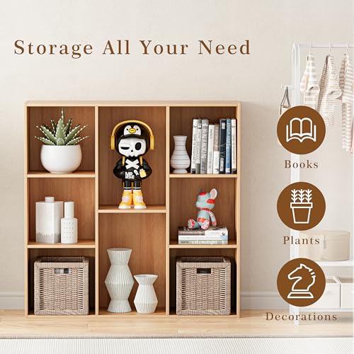 VDNEND Wooden Cube Storage Organizer with Closed Back Panel, 11in Cube Shelf Opening, Bookshelf, Display Shelf,Closet Cabinet for Home and Office (Natural Oak, 8-Cube 35.98L*9.45W*35.91H) - color: Natural Oak, size: 8-Cube 35.98L*9.45W*35.91H