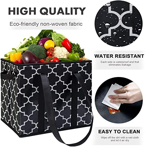 WISELIFE Reusable Grocery Bags 4-Pack Foldable Washable Large Storage Bins Basket Water Resistant Shopping Tote Bag Black - color: Black, size: 4 Pack