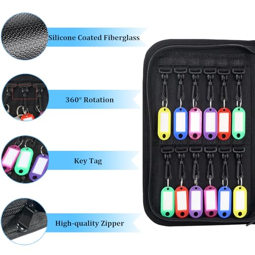 Portable Key Organizer Case 24 Hooks Waterproof & Fireproof, Key Binder Storage Box Bag for Estate Sales, Hotel Executives, Landlord, Car Rental (Black, 24) - color: Black, size: 24