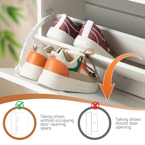 Karl home Shoe Rack Storage Organizer, Rattan-Panel 1-Drawer 2-Tilt-Out Shoe Storage Cabinet, Hidden Shoe Storage for Entryway,Ideal for Heels,Slippers,Casual Shoes, White - color: White, size: 1-Drawer 2-Tilt-Out