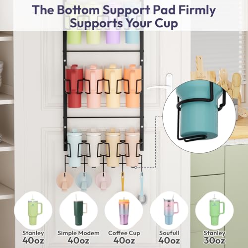 SWTYMIKI 4-Tier Water Bottle Organizer - Over the Door Stanley Cup Holder - Cup Rack with Hooks for Door or Wall Mount Option- Tumbler Organizer Storage Display for Kitchen Dorm Office RV, Black - color: Black, size: 4-Tier