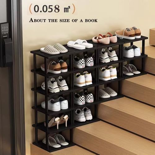 Vertical Shoe Rack - Tall Narrow Shoe Rack Organizer for Small Spaces,17 Tier Bamboo Shoen Shelf for Entryway,Closet,Corner,Doorway,Skinny Shoe Shelf Space Saving Shoe Storage,Free Stackable DIY - color: Black, size: 17-tier