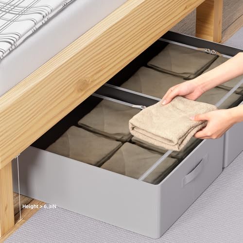 CYhom 3Pcs Under Bed Storage Bins with Metal Frame - Shoe Organizer for Closet with Clear Cover Oxford Fabric Sturdy Underbed Container Foldable Stackable Clothes Organizer (Grey, 23.5x19.7x6.3) - color: Grey, size: 23.5x19.7x6.3