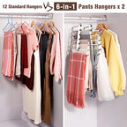 HUITEM Space Saving 6 Tier Pant Hangers, Anti-Slip, Lightweight, Stainless Steel, 2 Pack, White - color: White, size: 2 Pack