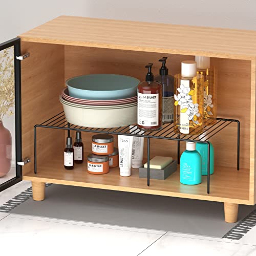 Redrubbit Expandable Metal Rustproof Kitchen Counter and Shelf Rack, 4 Piece Set of 2, Space Saver for Kitchen, Fridge, Bathroom - color: Black