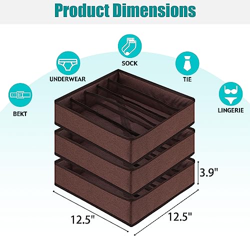 Bra Storage Drawers Organizer for Clothing Underwear Drawer Organizer Dividers Foldable Storage Cube Bins for Bra,Socks, Underwear,3 Pack （Coffee） - color: Coffee, size: 3 Pack