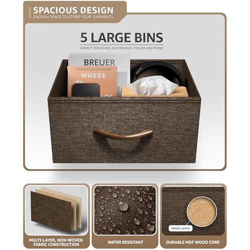 Sorbus Nightstand with 5 Drawers - Bedside Furniture & Night Stand End Table Dresser with Steel Frame, Wood Top, Easy Pull Fabric Bins for Home, Bedroom Accessories, Office & Dorm - color: Brown, style: 5 Drawer