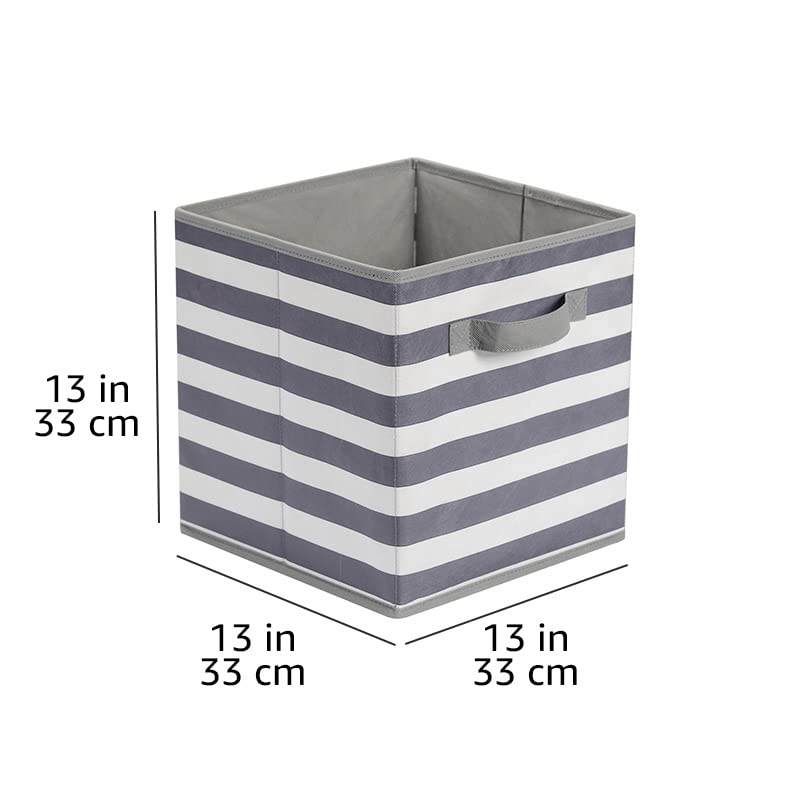 Amazon Basics Collapsible Fabric Storage Bins with Handles, Cube Organizer for Organizing, 13"x13"x13", White/Light Grey Stripe, 6-Pack - color: White/ Light Grey Stripe, size: 13"x13"x13"