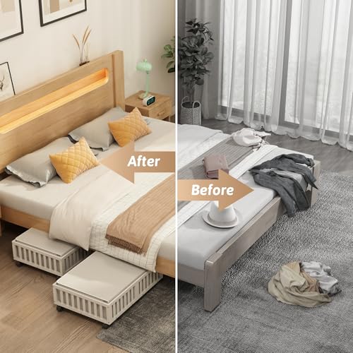 Bamboo Under Bed Storage Containers with Wheels, 2 Pack Under the Bed Shoe Storage Bins, Wood Rolling Underbed Drawers Organizer for Bedroom, Closet, Clothes Blanket Comforter and Under Crib Toy White - color: White, size: 2 PCS (23.62"×16.54")