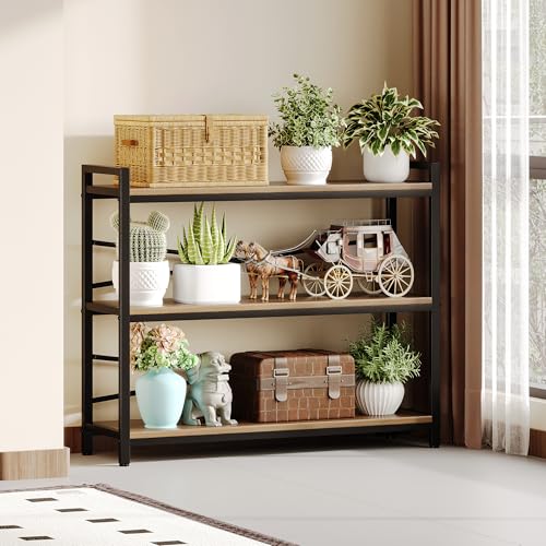 3 Tier Bookshelf 39.37" Width, Dorm Desk Hutch, Desk Shelf, Long Industrial Bookcase, Wooden Large Book Shelf for School Home Living Room Bedroom Office Storage(Light Coffee) - color: Light Coffe, size: 3 Tier - 39.4" W