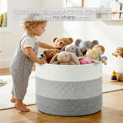 Artfeel 70L Large Cotton Rope Basket, Decorative Woven Blanket Storage for Living Room, Boho Toy Storage & Toy Box for Kids, Versatile Laundry Basket & Nursery Hamper for Blankets(Grey) - color: Grey, size: 70L