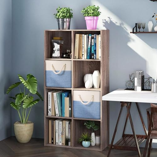 PRANDOM Large Foldable Cube Storage Bins 13x13 inch [2-Pack] Fabric Linen Storage Baskets Cubes Drawer with Cotton Handles Organizer for Shelves Nursery Closet Bedroom Beige/Blue - color: Beige/Blue, size: 13x13 inch(2-Pack)