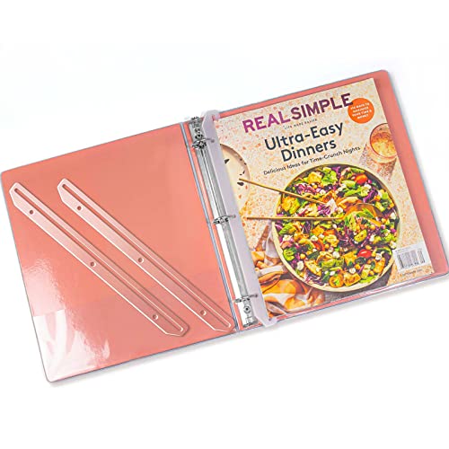 40Pcs 3 Hole Punched Magazine Holders, Magazine Organizer, 3 Ring Binder Insert Strips, Translucent White
