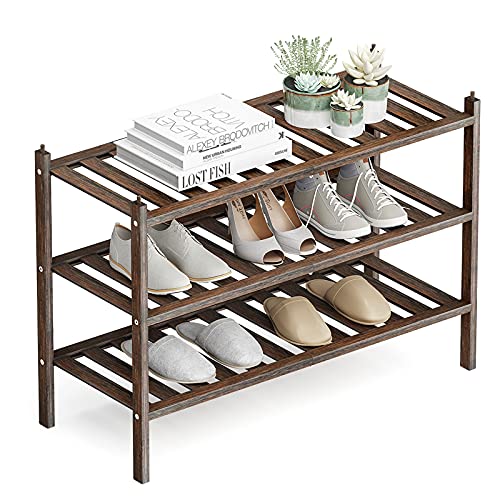 Dranixly Shoe Rack, 3-Tier Bamboo Stackable Shelf Storage Organizer, Stand for Closet, Entryway, Hallway, Bathroom and Living Room（Mocha） - color: Mocha, size: 3 Tier