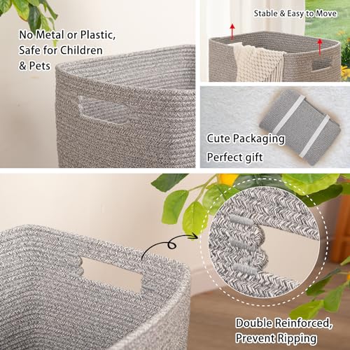 OIAHOMY Laundry Hamper, Laundry Basket，Rectangle Cotton Storage Basket with Handles, Large Blanket Basket for Living room, Woven Decorative Storage for Toys,Clothes,Pillows-16x13x22in-Grey variegated - color: Grey variegated