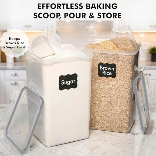 WHITE FEATHER SUPPLIES 2 PC [6.5L / 220 Oz] Large Food Storage Containers with Lids Airtight - BPA Free Clear Plastic Kitchen and Pantry Storage Containers, Bulk Storage for Cereal, Flour, Sugar, Rice - color: Grey - 2 Pack