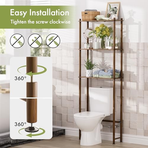 AmazerBath Bamboo Over The Toilet Storage Shelf, Over Toilet Bathroom Organizer Rack, 3-Tier Bathroom Shelves Over Toilet, Space Saver, Walnut Brown - style: Walnut Brown-3-tier