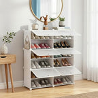 HealSmart 6-Tier Shoe Rack Organizer with Door, 24-Pair Shoe Storage Cabinet, Stackable Plastic Shelves for Closet, Entryway, Hallway, Bedroom, White
