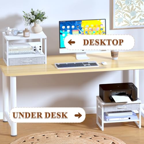 MARTY Printer Stand with Storage Drawer for Desk, 2-Tier Desktop Printer Stand Shelf Organzier for Home Office Printer Riser Under Desk Small Printer Table for Fax Machine Copier Scanner (White) - color: White, size: 2 Tier With Drawer
