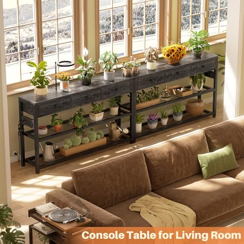 Ecoprsio 47'' Entryway Table with Outlets and USB Ports, Console Table with 3 Drawers, Sofa Table Narrow Long with Storage Shelves for Living Room, Couch, Hallway, Foyer, Kitchen Counter, Grey - color: Grey Oak, size: 47-In