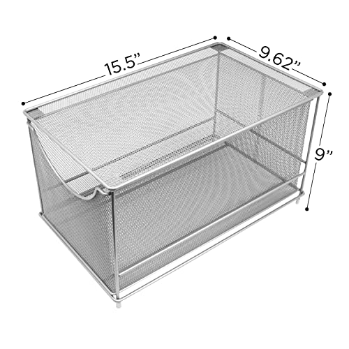 Sorbus® Cabinet Organizer Drawer with Cover—Mesh Storage Organizer w/Pull Out Drawers—Stackable, Ideal for Countertop, Cabinet, Pantry, Under the Sink, Desktop and More (Silver Bottom Drawer) - color: Silver, size: 1 Drawer