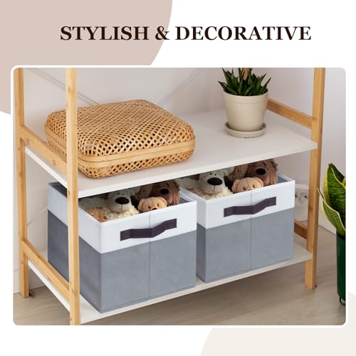 Criusia 12 Pack Large Storage Baskets for Shelves | Fabric Closet Organizers and Storage Bins with Handles for Home Organization | Decorative Collapsible Basket for Organizing Clothes Toy Nursery - color: White with Grey, size: 12pcs - Rectangular 14"x10"